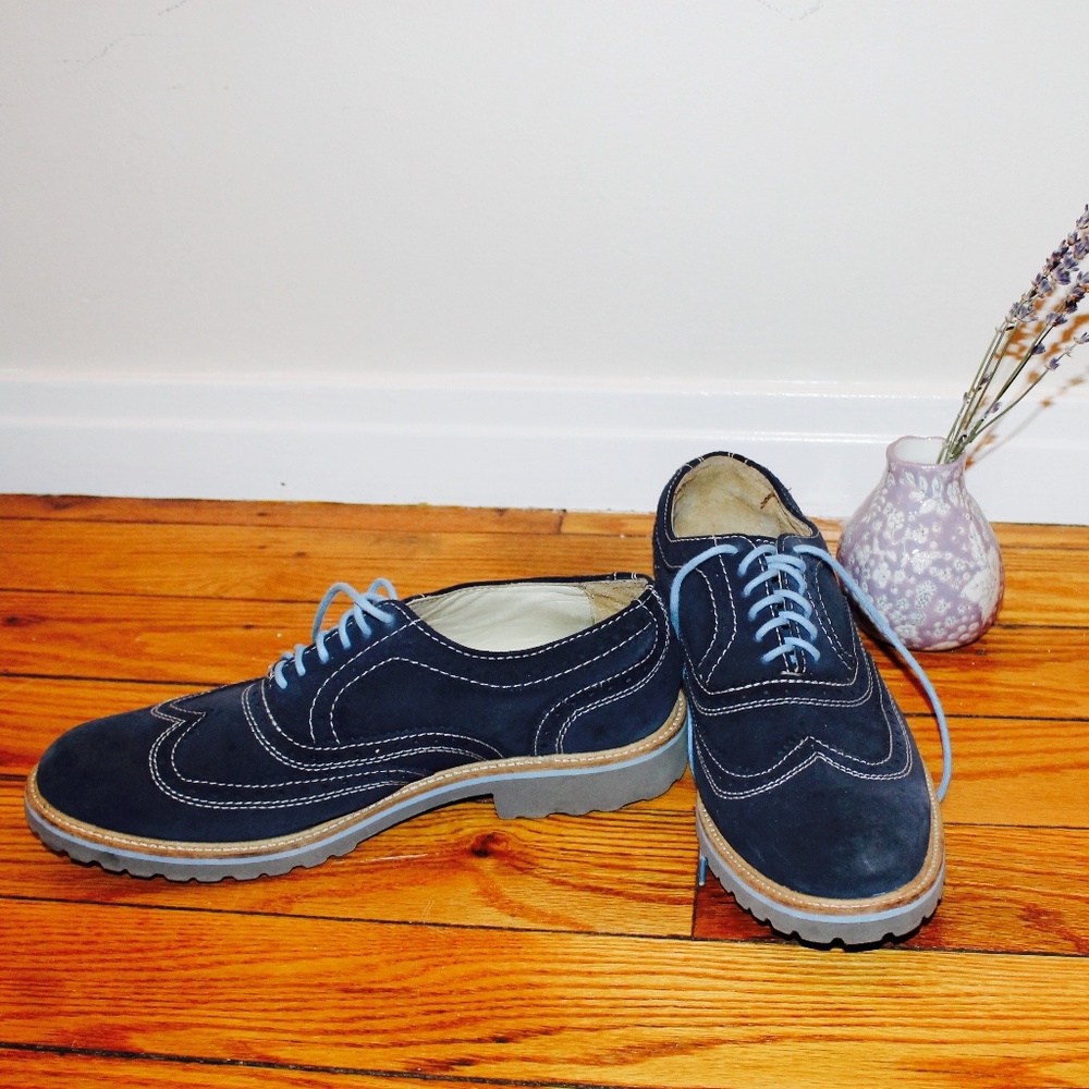 Blue Suede Oxford Shoes
